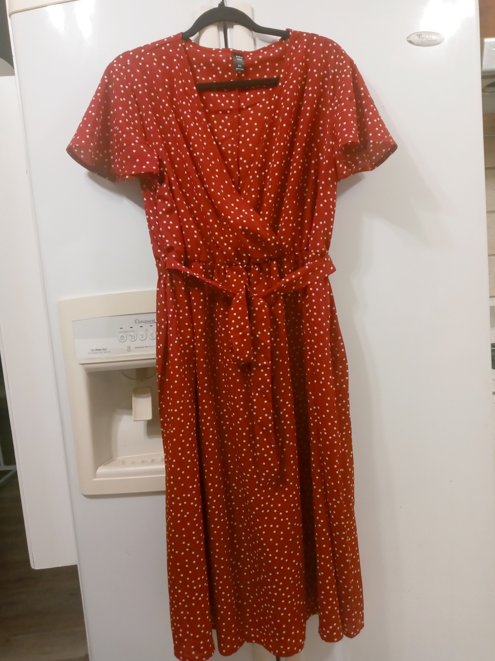 Women's Red Polka Dot Wrap-Style Midi Dress